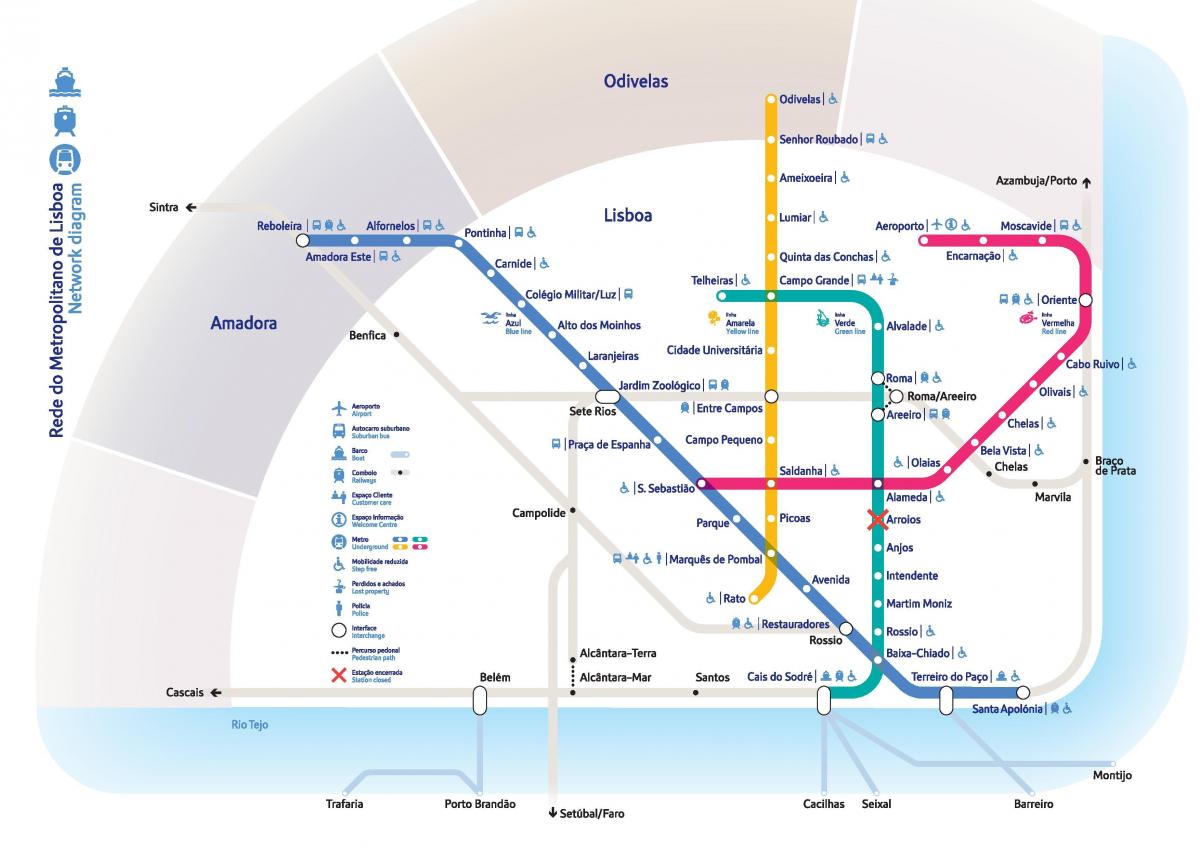Lizbona kolejowych mapie