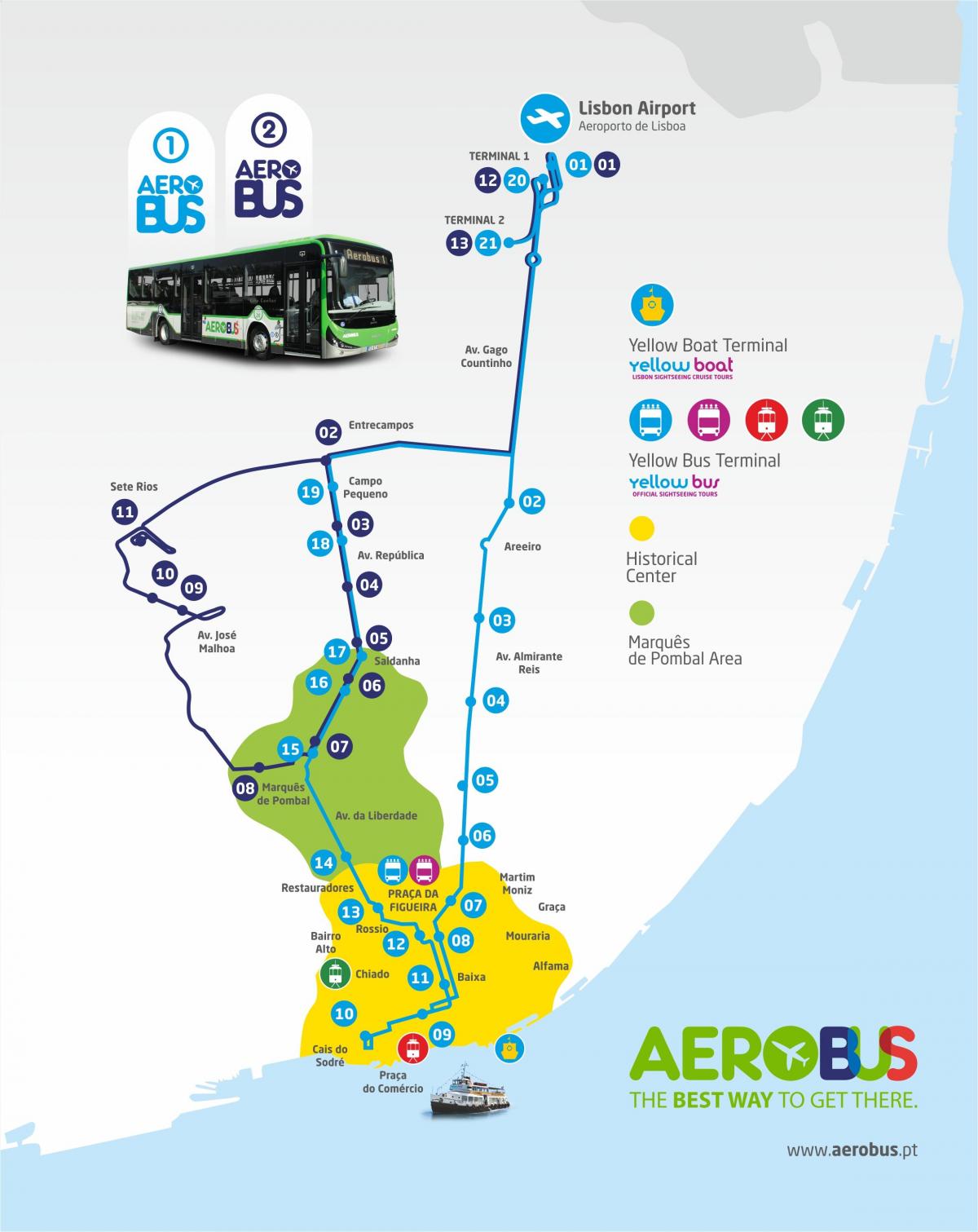 lotnisko Lizbona-mapa linii autobusowych