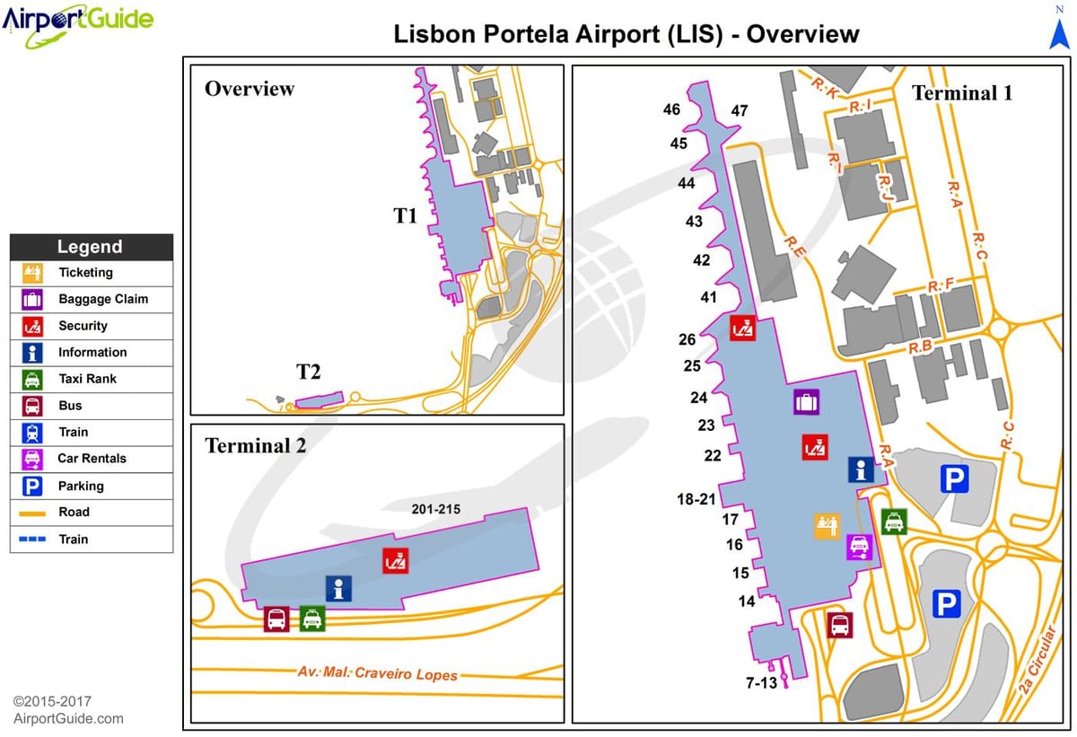 mapa lotniska Lizbona