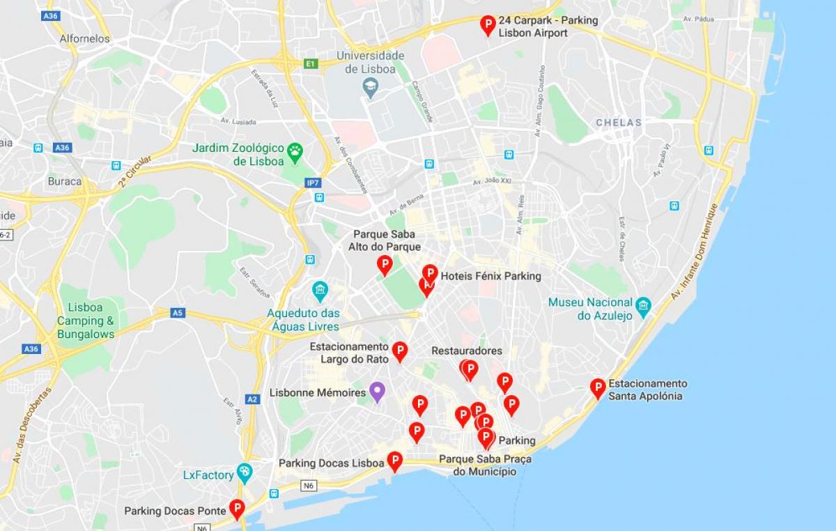 mapa Lizbony, parking 