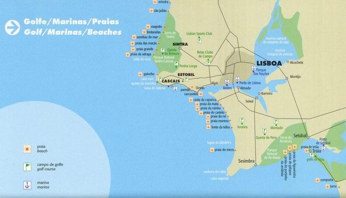 mapa Lizbona plaże