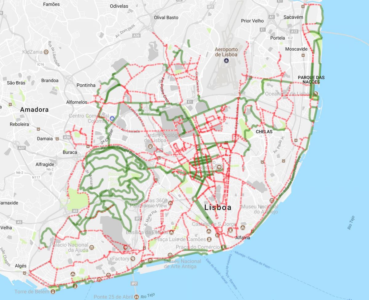 mapa Lizbony na rowerze