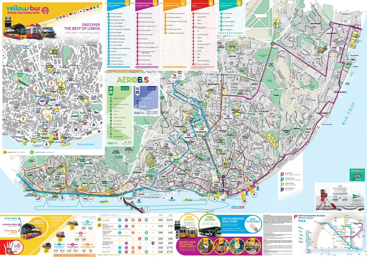 żółty bus tour Lizbona mapa