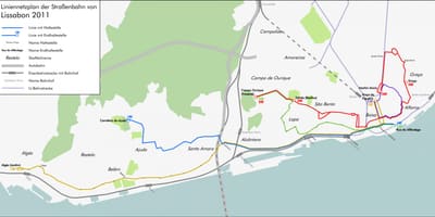 Tramwaj 12 trasy Lizbona mapie