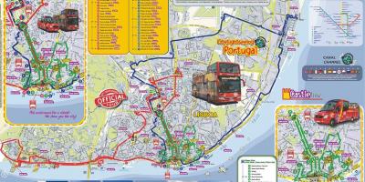 Lizbona-hop-hop-off bus trasa na mapie
